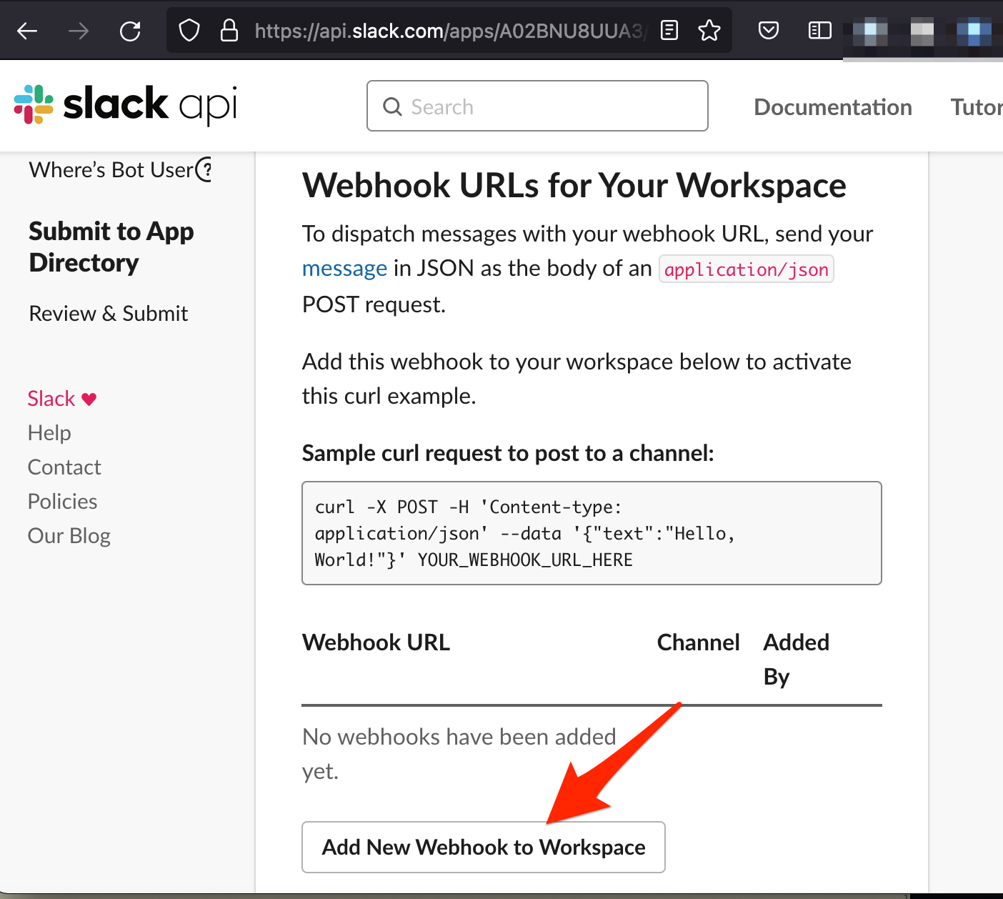 Slack Integration Webhook Generate